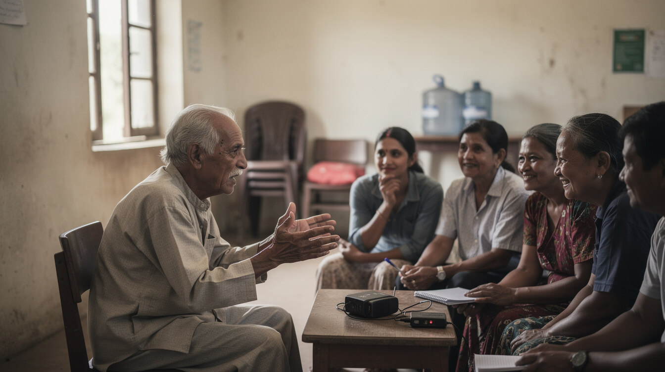 elderly man sharing story