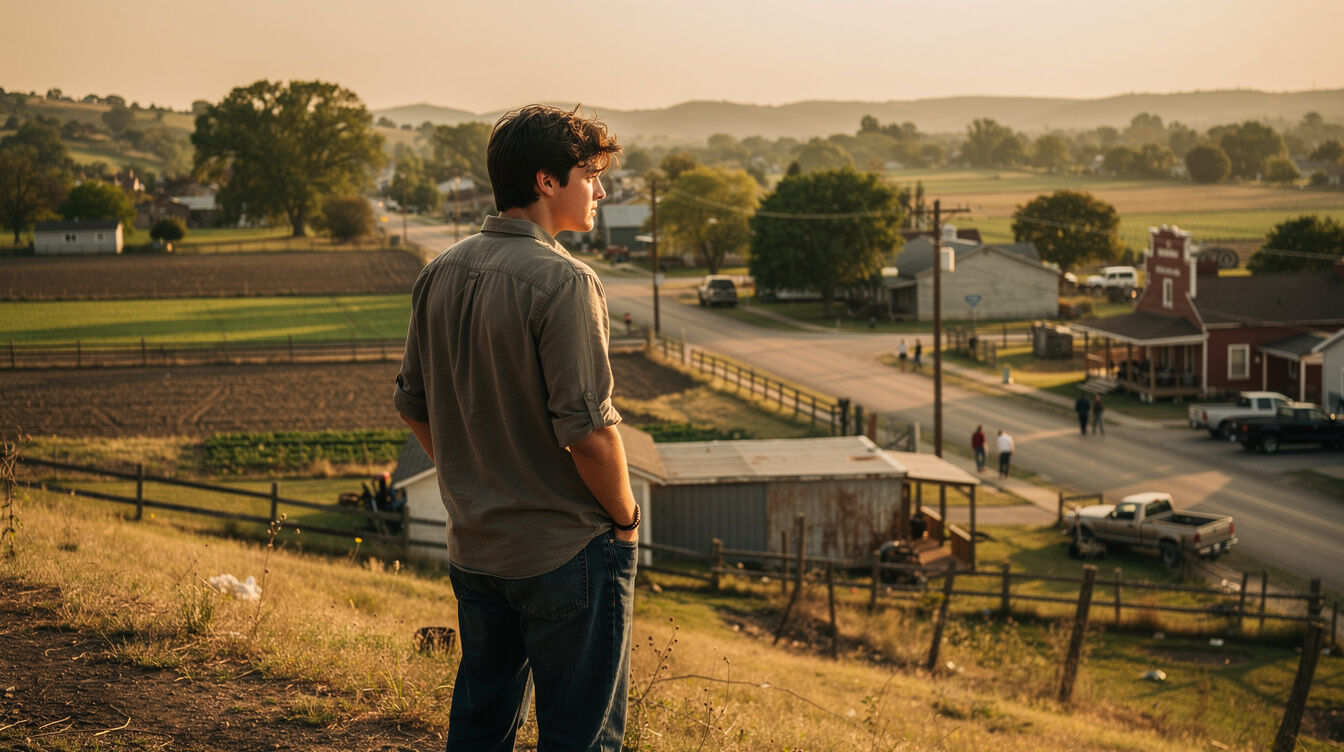 young man in rural area