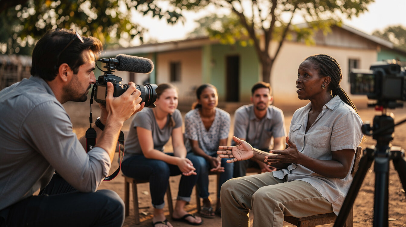 photographer interviewing local