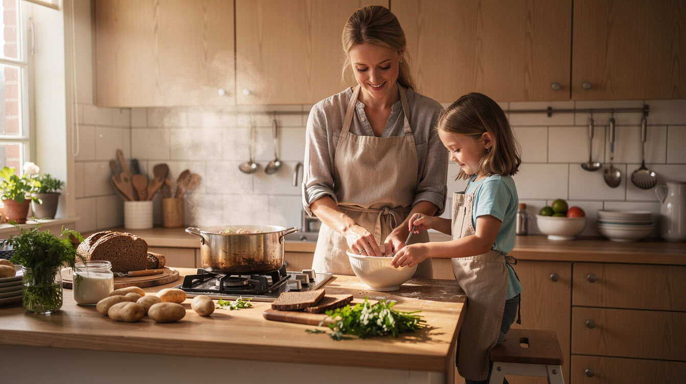 mother and daughter cooking