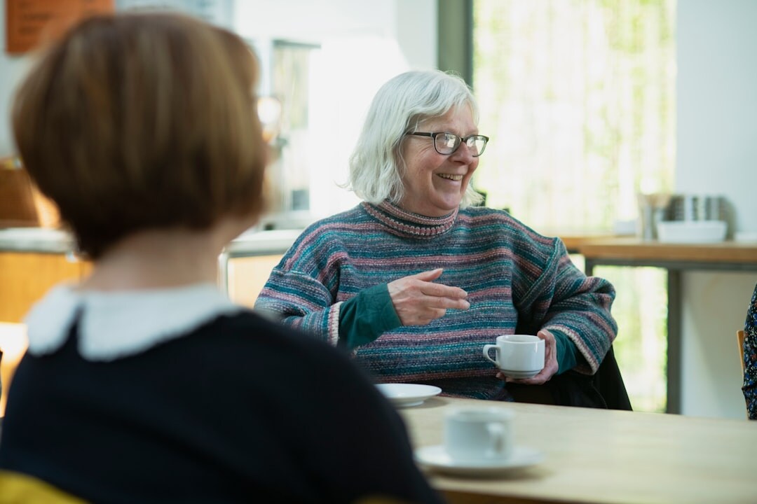 elderly woman sharing story